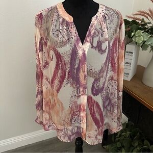 Chico's Multicolor Paisley Sheer, Button Down Blouse Size 3/ XL